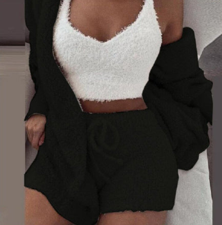 3pcs Womens Clothing Long Sleeve Crop Tank Top And Drawstring Shorts Pajama Set Drip Haven