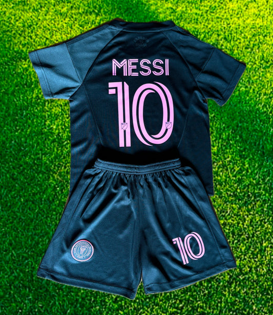 Lionel Messi Black Miami 2025 Kids Soccer Jersey Set Football CustomKiddos.com