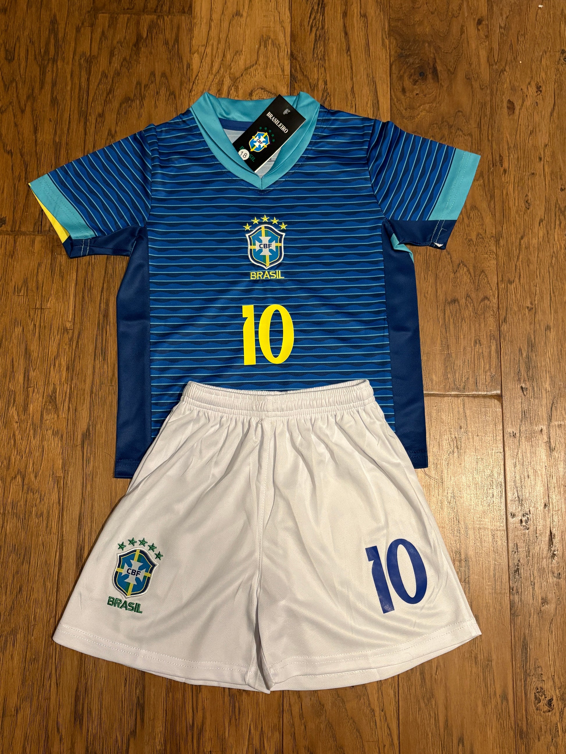 Neymar Jr Blue Brazil Away Jersey Kids Soccer Jersey Set Youth & Toddler Sizes CustomKiddos.com