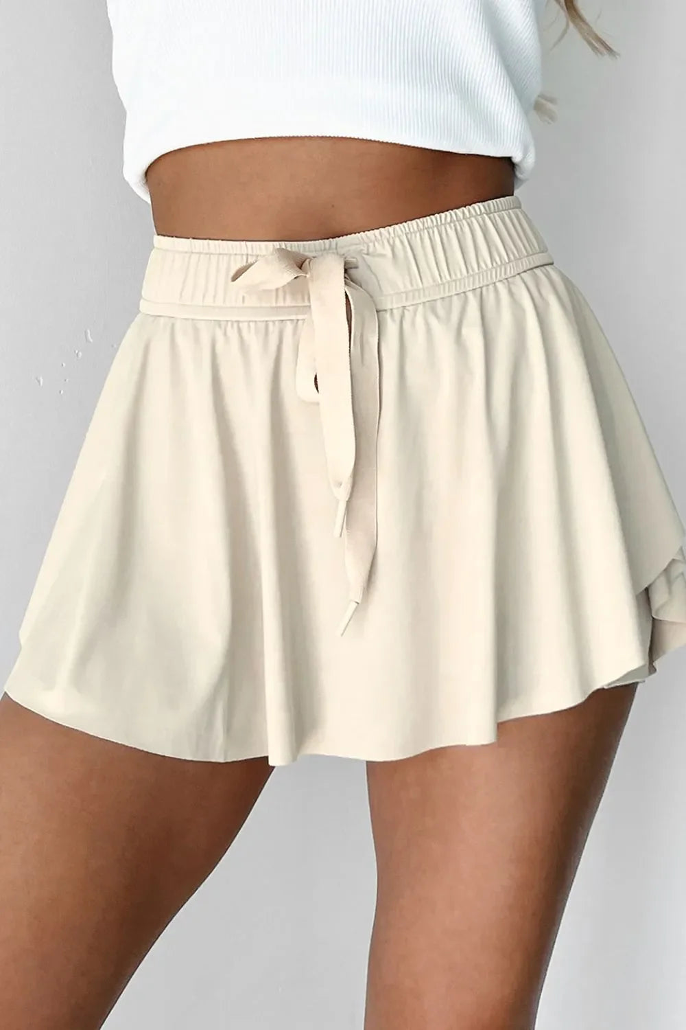 Drawstring High Waist Lined Active Skorts THRIXINE