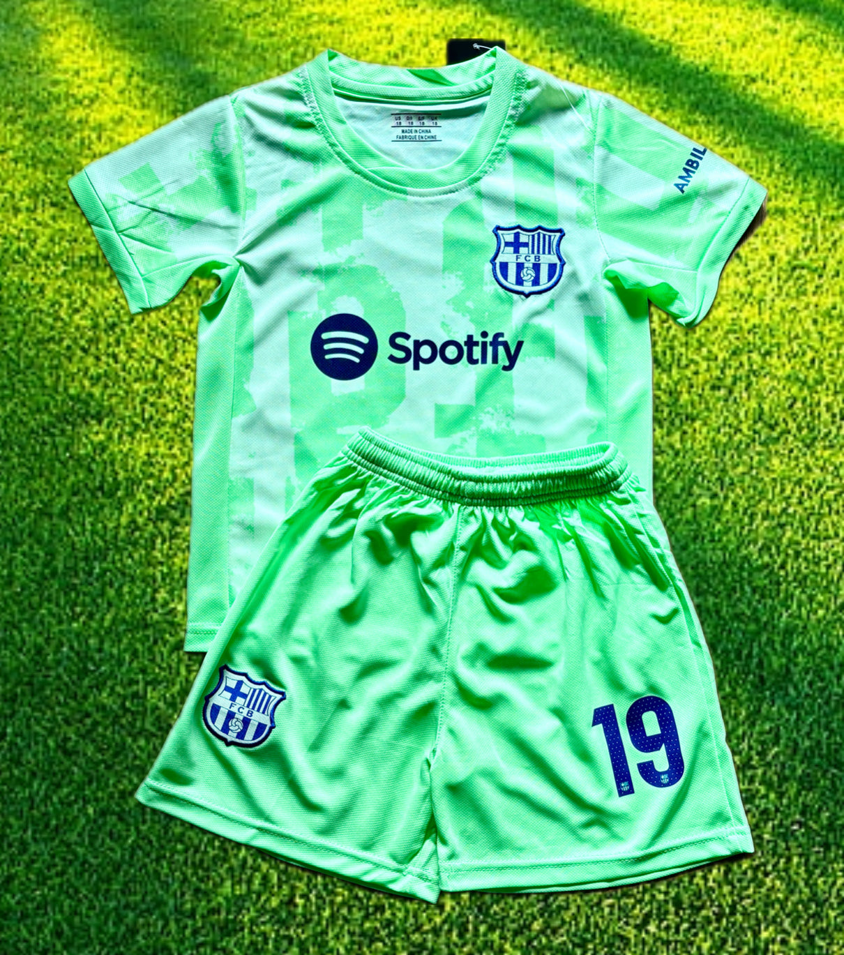 Lamine Yamal Green Kids Barcelona Soccer Jersey Kit CustomKiddos.com