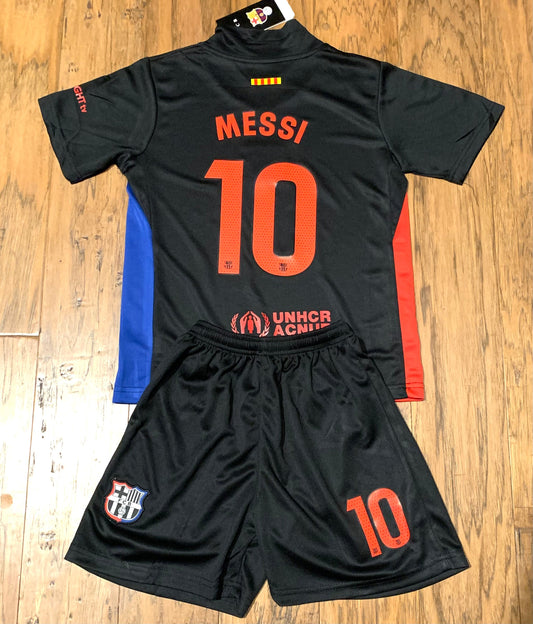 Lionel Messi Away Black Barcelona Soccer Jersey Kids Toddler & Youth Sizes CustomKiddos.com