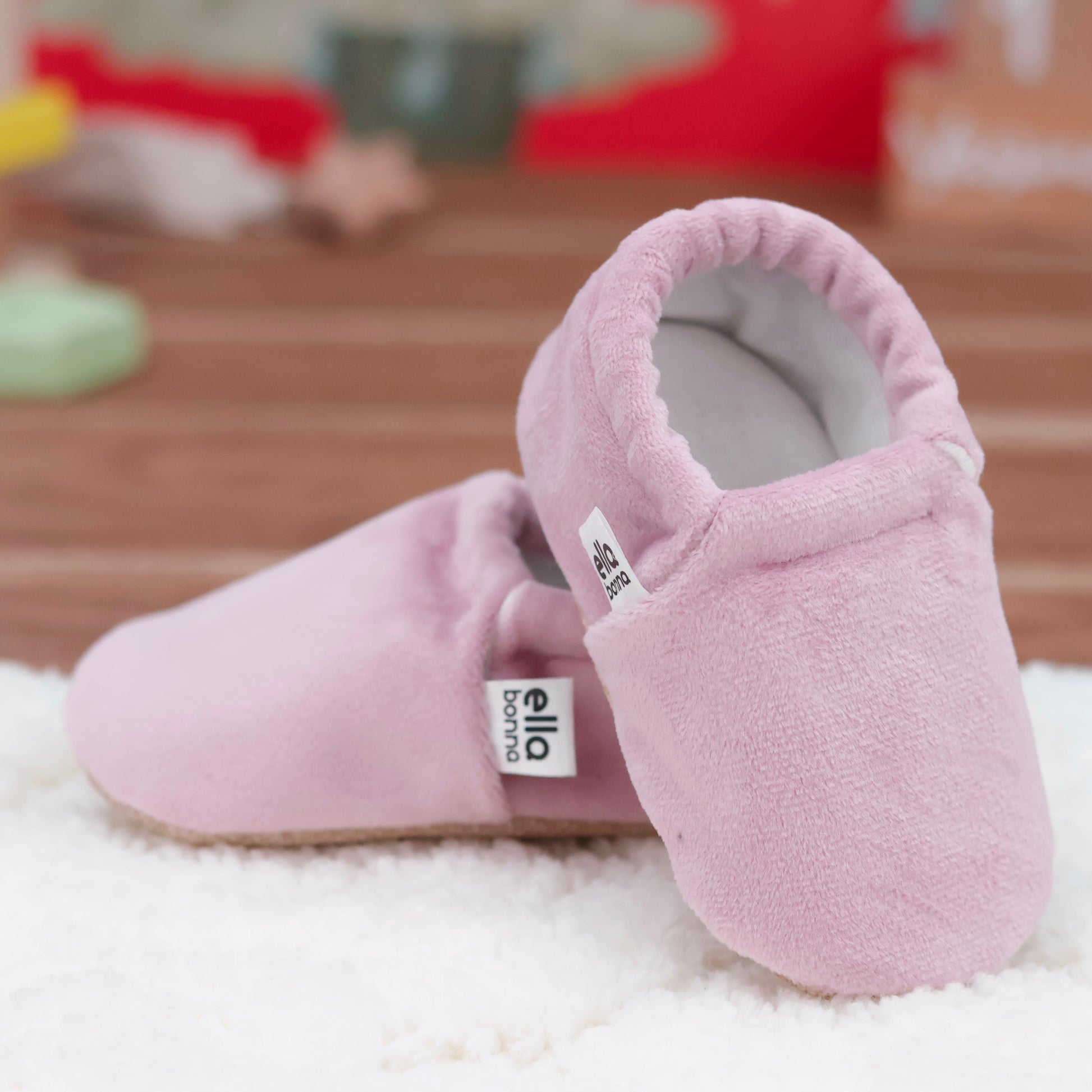 Organic Cotton Velvet Home Nursery Moccasin Shoes, Pink Ella Bonna Baby