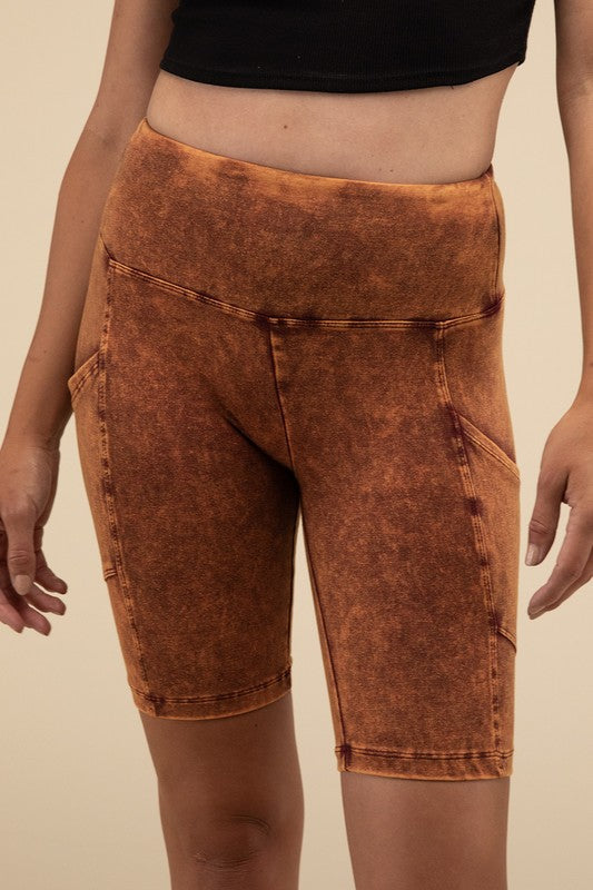 Mineral Wash Wide Waistband Pocket Leggings THRIXINE
