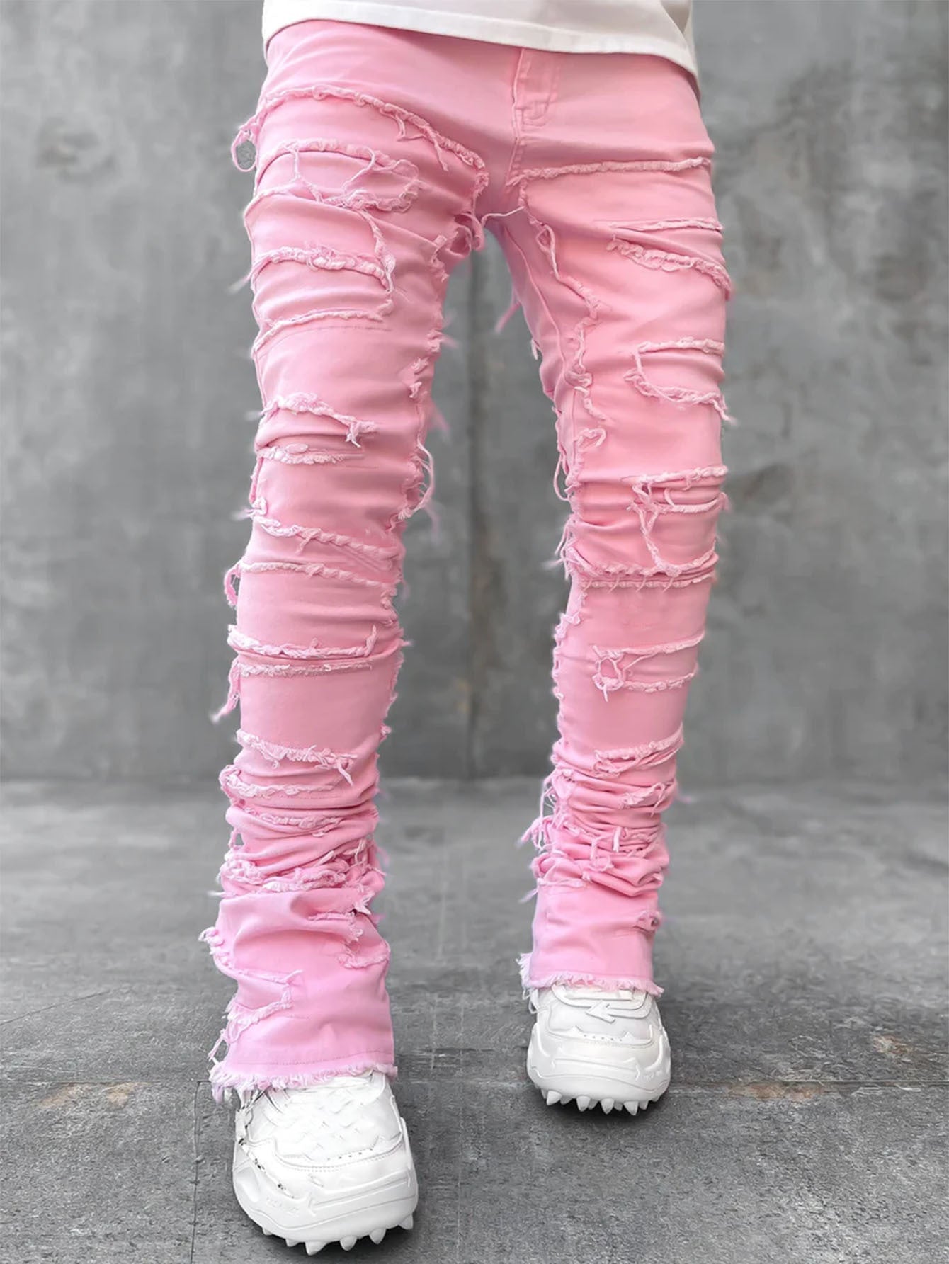 Patched Pants Long Tight Fit Stacked Jeans Drip Haven