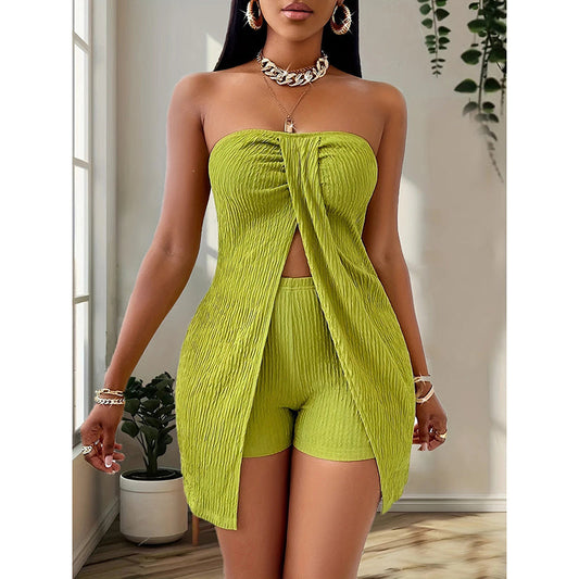 2 Piece Outfits Elegant Textured Strapless Ruched Drip Haven