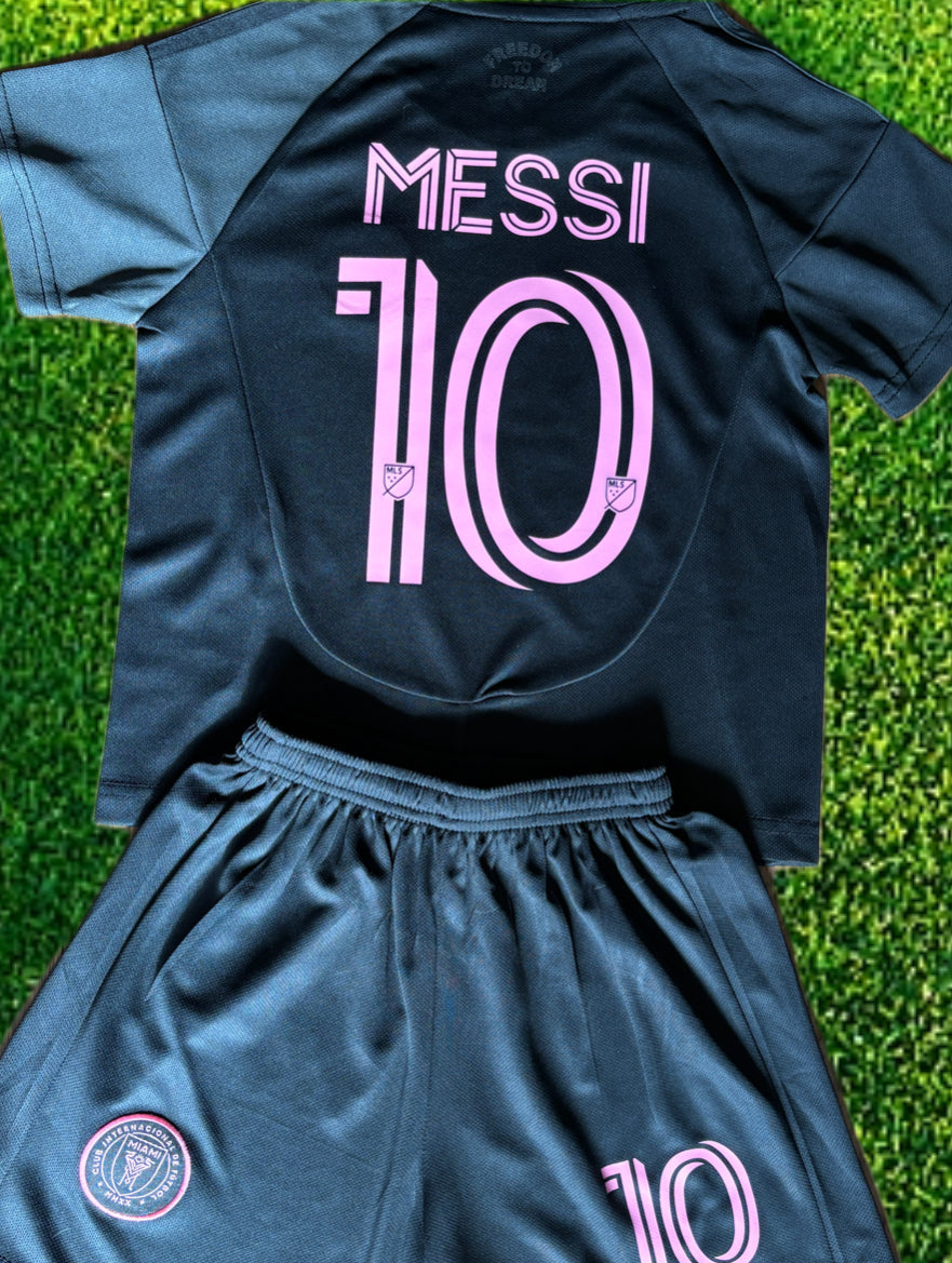 Lionel Messi Black Miami 2025 Kids Soccer Jersey Set Football CustomKiddos.com