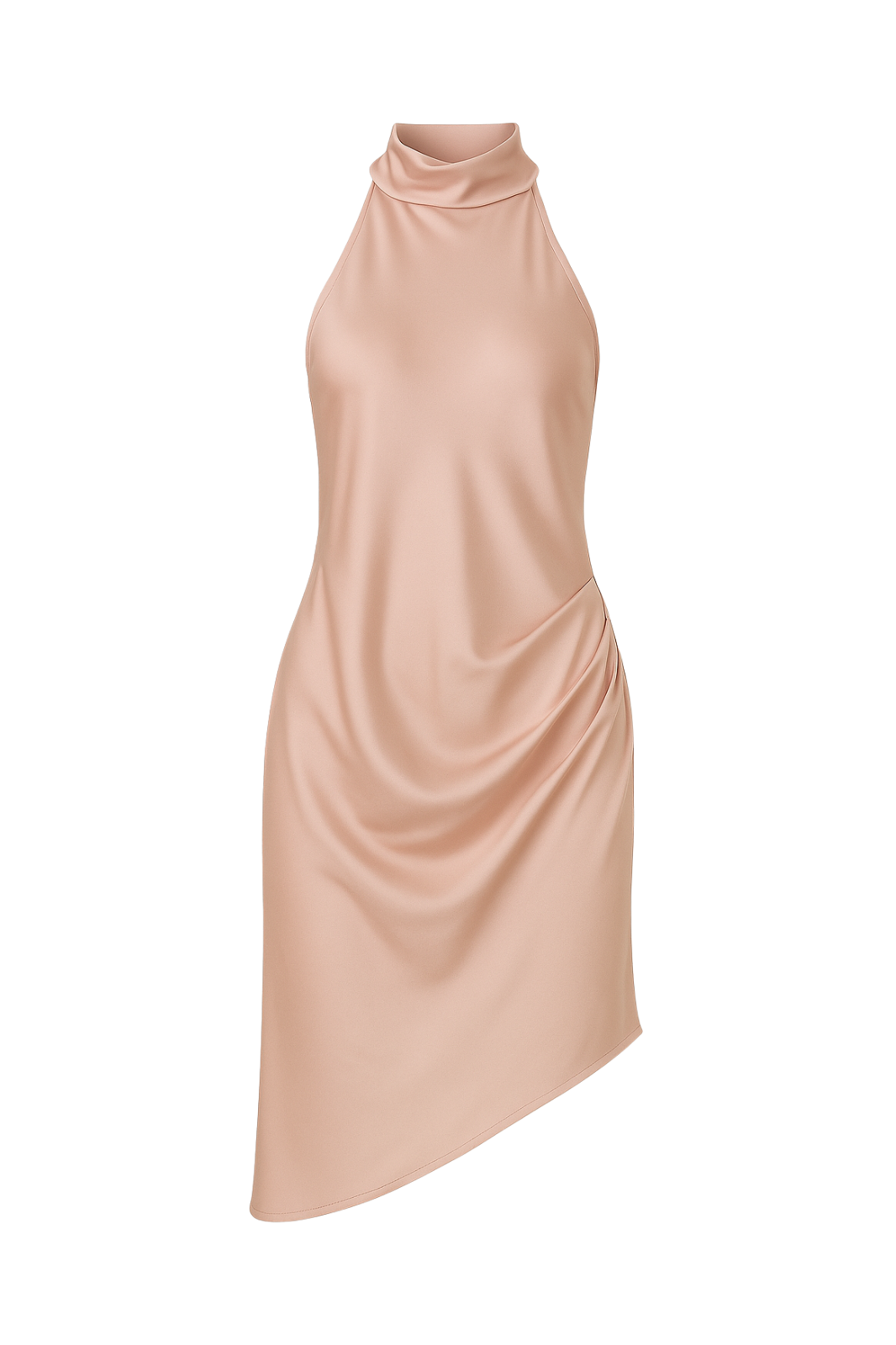Velaa Drape Satin Mock Neck Dress Luxe and Allure