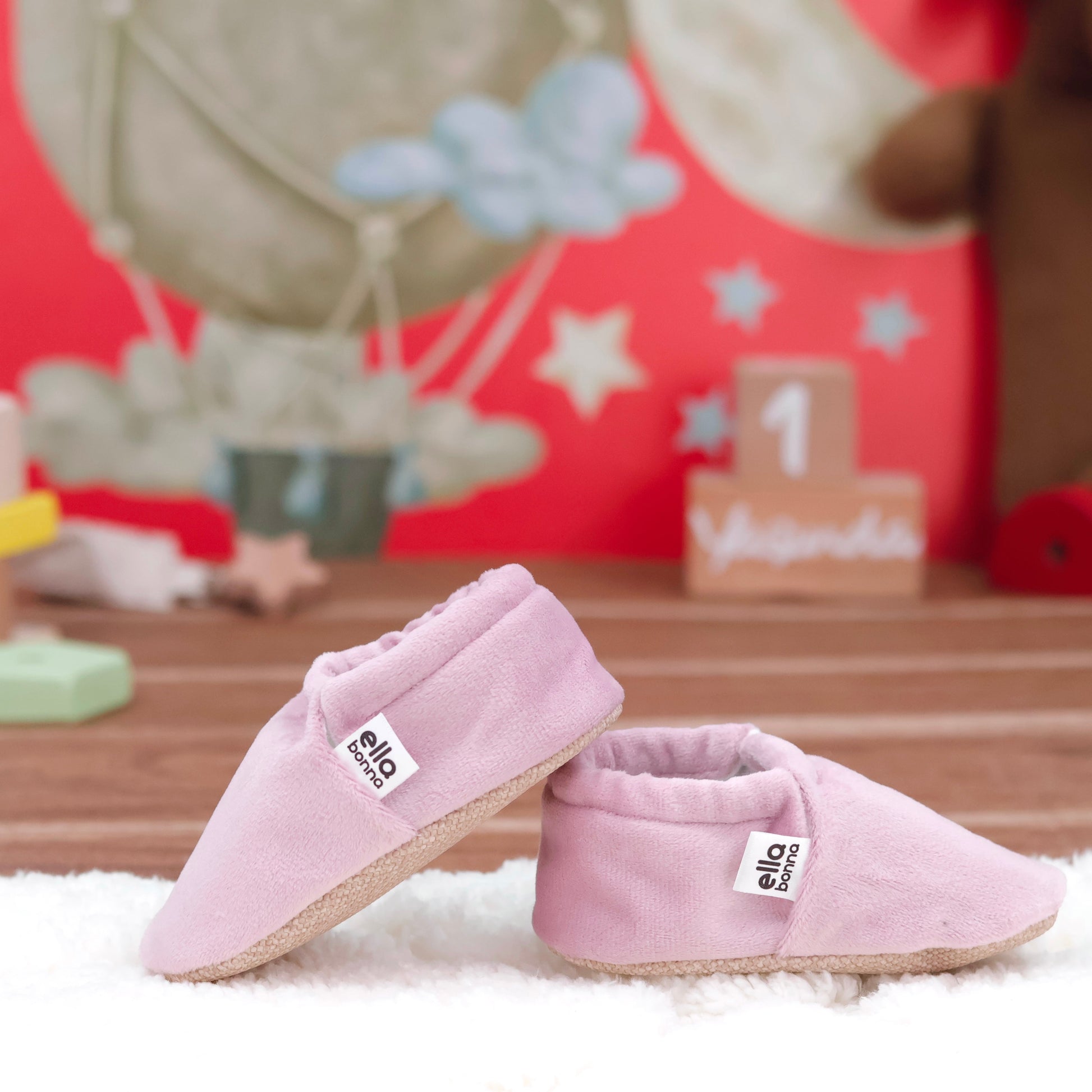 Organic Cotton Velvet Home Nursery Moccasin Shoes, Pink Ella Bonna Baby