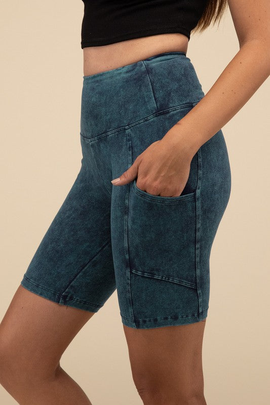 Mineral Wash Wide Waistband Pocket Leggings THRIXINE