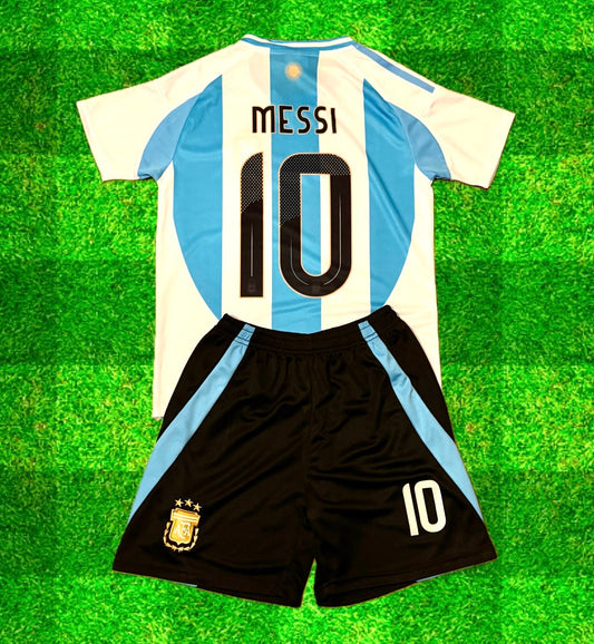 Kids Messi Jersey Kit - Argentina Black Shorts Version Soccer Jersey Set CustomKiddos.com