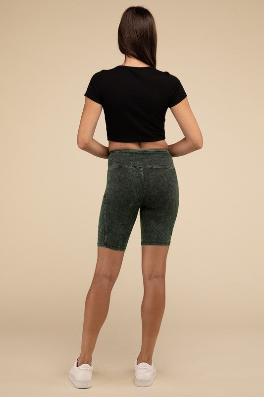 Mineral Wash Wide Waistband Pocket Leggings THRIXINE