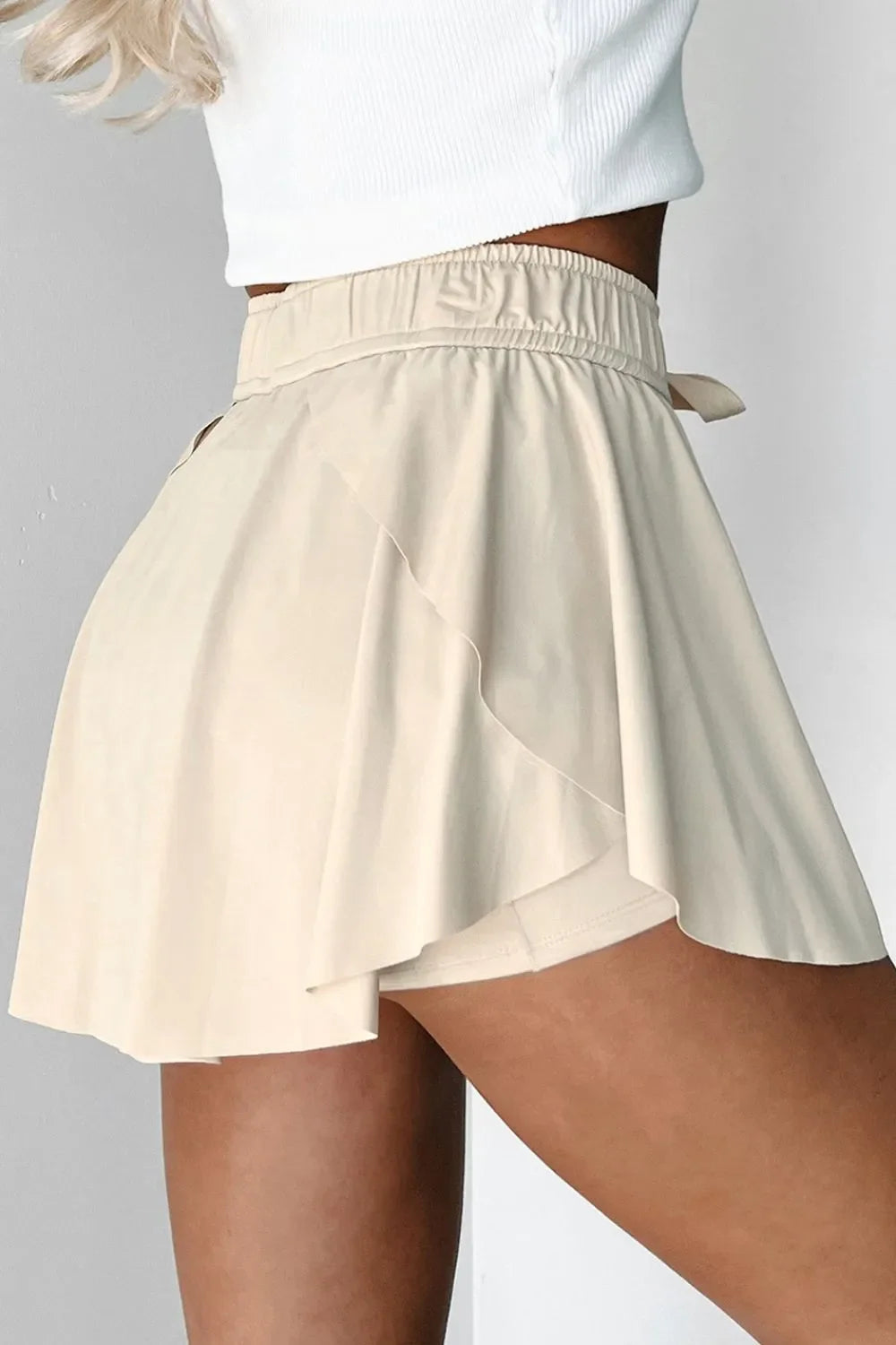 Drawstring High Waist Lined Active Skorts THRIXINE