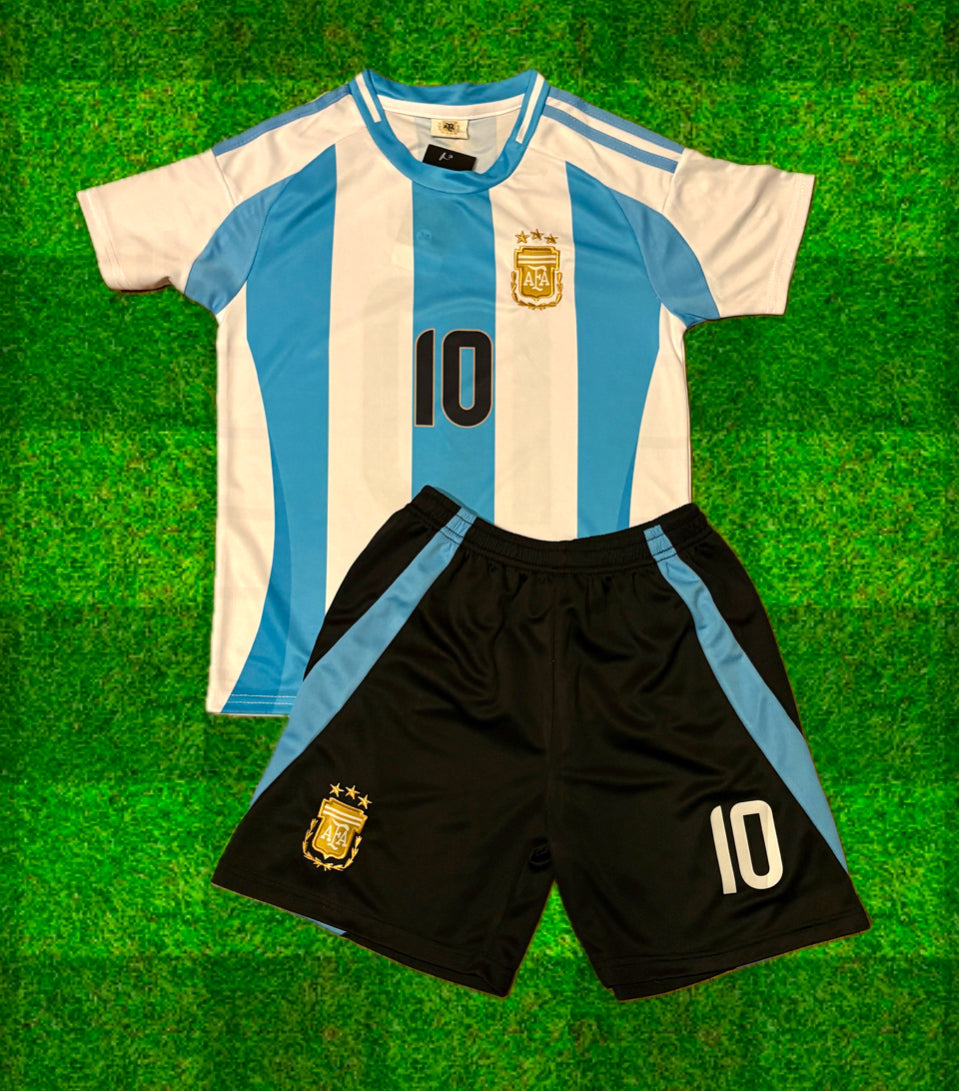 Kids Messi Jersey Kit - Argentina Black Shorts Version Soccer Jersey Set CustomKiddos.com