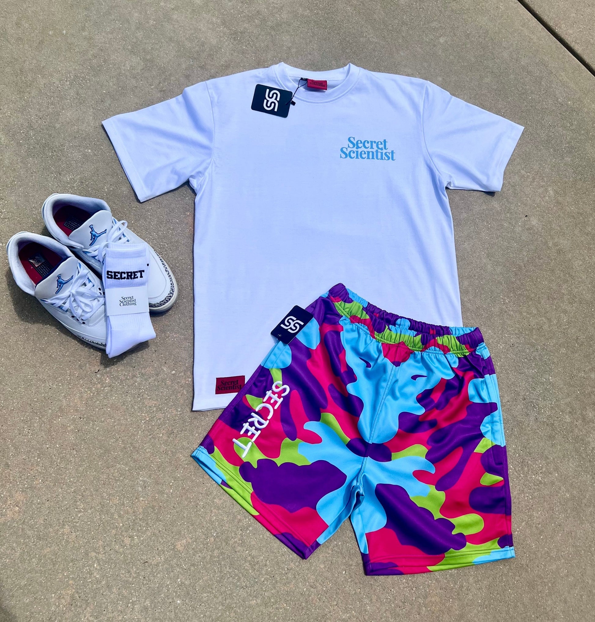 Baby Blue/Pink Multi Camo Shorts SecretScientist