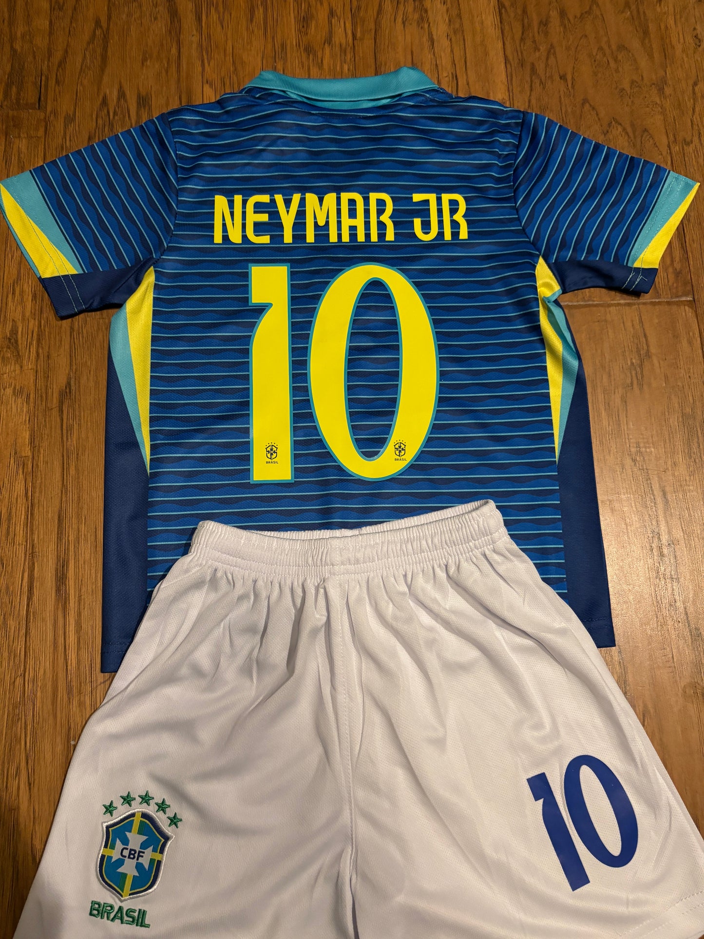 Neymar Jr Blue Brazil Away Jersey Kids Soccer Jersey Set Youth & Toddler Sizes CustomKiddos.com