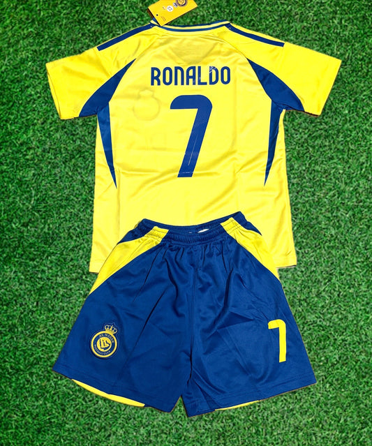 Ronaldo Yellow Al Nassr Kids Away Soccer Jersey Kit Youth Toddler Sizes CustomKiddos.com