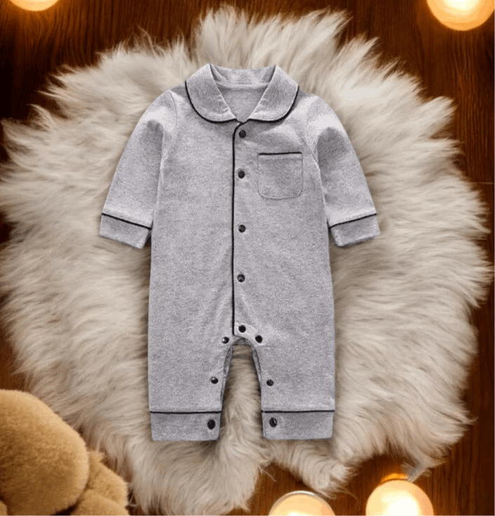 Baby Boy Cotton Pajamas In Soft Gray By Hushies