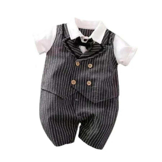 Baby Boy Gentleman Jumpsuit With Bow Tie & Vest Style