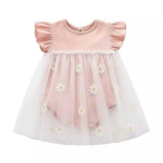 Pink Daisy Baby Girls' Romper Dress, Breathable Cotton Comfort