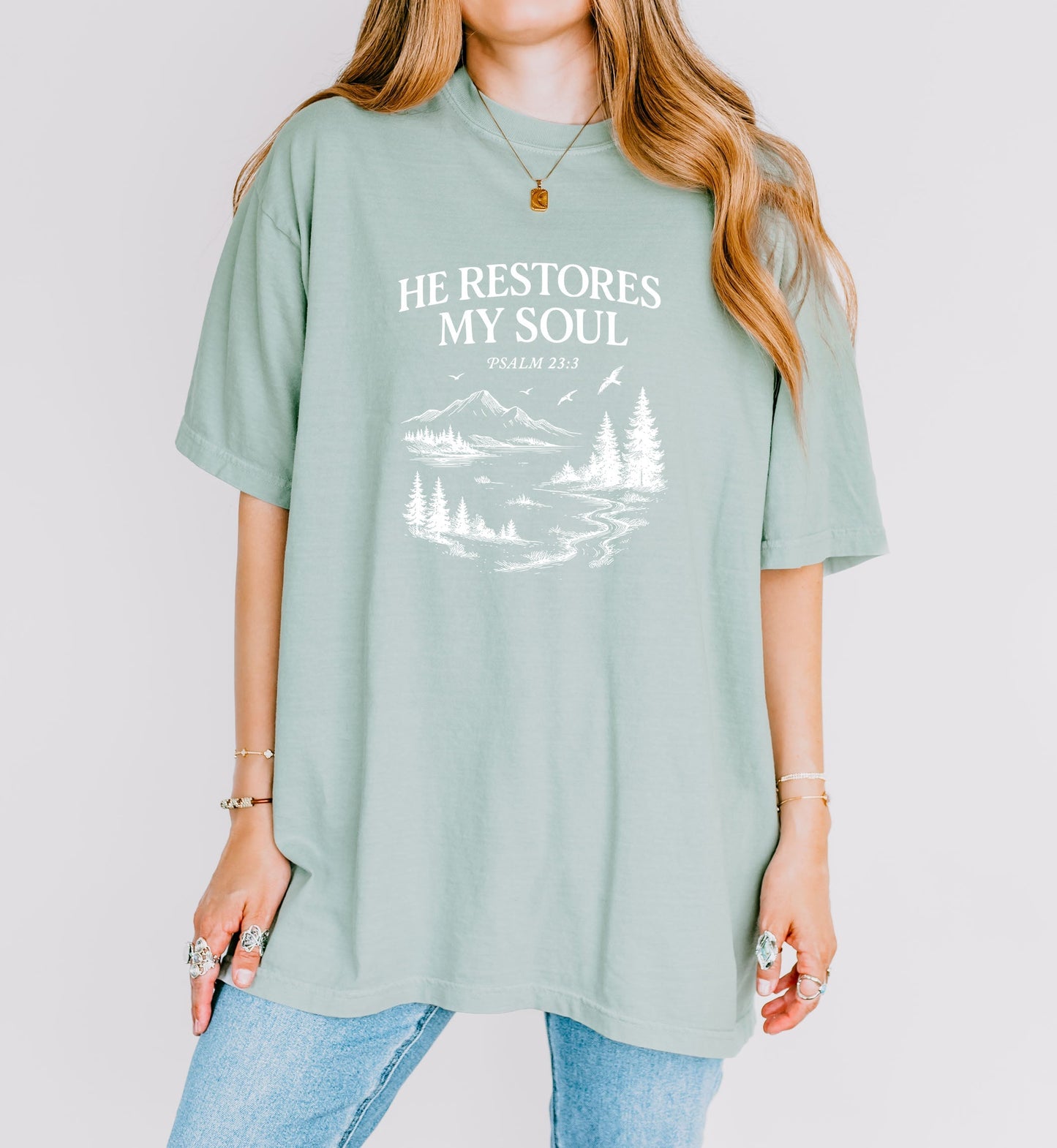 He restores my Soul Psalm Bible Christian Comfort Colors Garment Dyed T Shirt Verita Culture