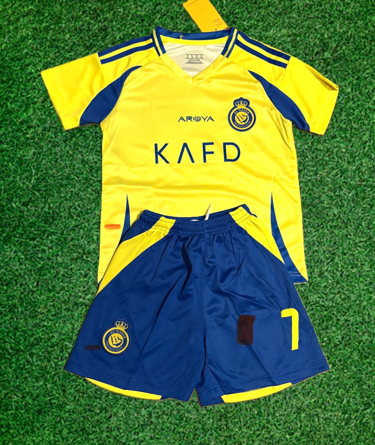 Ronaldo Yellow Al Nassr Kids Away Soccer Jersey Kit Youth Toddler Sizes CustomKiddos.com