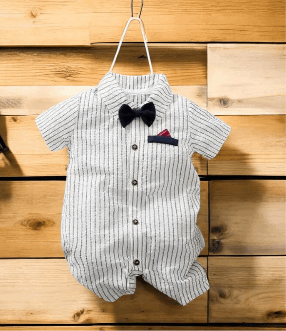 Hushies Baby Boy Striped Jumpsuit With Bow Tie For Special Occasions