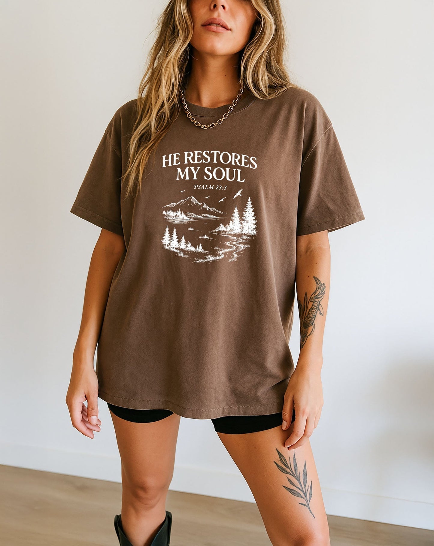 He restores my Soul Psalm Bible Christian Comfort Colors Garment Dyed T Shirt Verita Culture