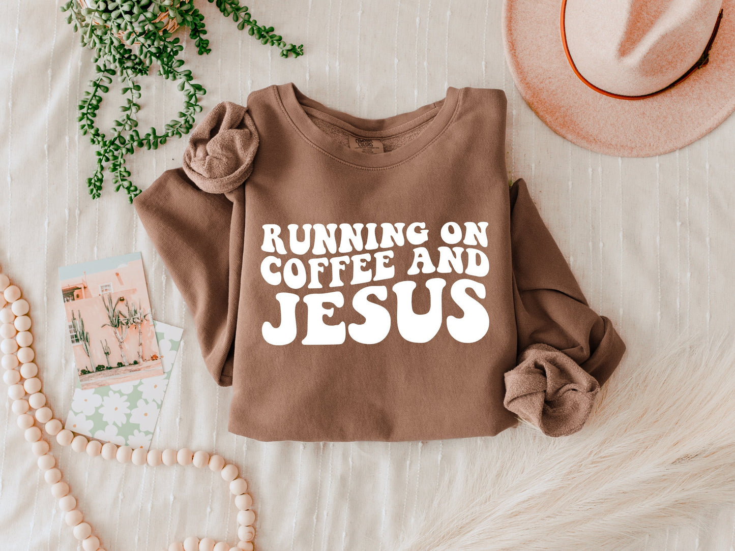 Running on Coffee and Jesus Christian Garment Dyed Comfort Colors Sweatshirt Verita Culture
