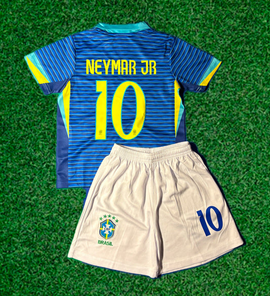 Neymar Jr Blue Brazil Away Jersey Kids Soccer Jersey Set Youth & Toddler Sizes CustomKiddos.com