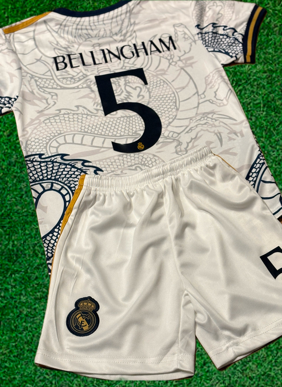 Bellingham Home Dragon Edition Kids Soccer Kit - Real Madrid 2 Piece Set CustomKiddos.com
