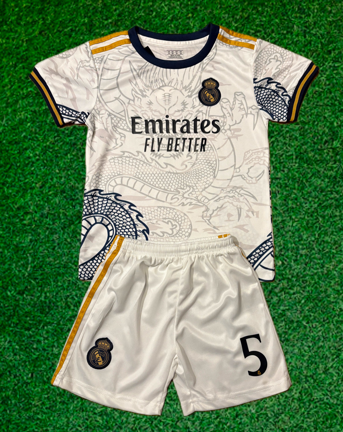 Bellingham Home Dragon Edition Kids Soccer Kit - Real Madrid 2 Piece Set CustomKiddos.com