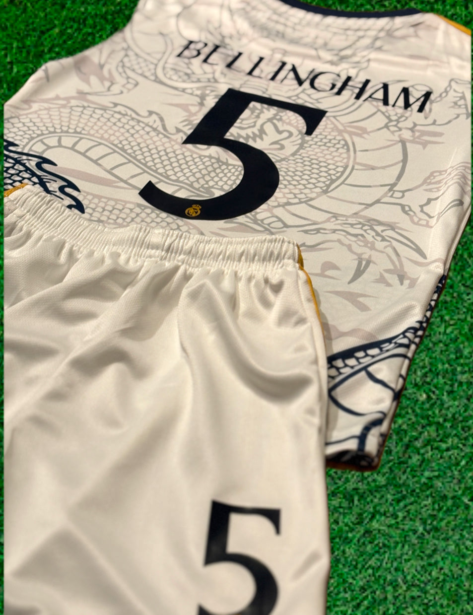 Bellingham Home Dragon Edition Kids Soccer Kit - Real Madrid 2 Piece Set CustomKiddos.com