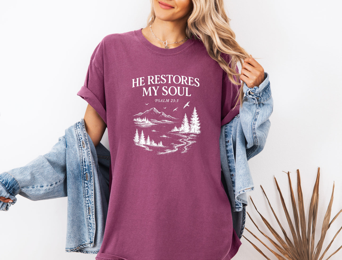 He restores my Soul Psalm Bible Christian Comfort Colors Garment Dyed T Shirt Verita Culture