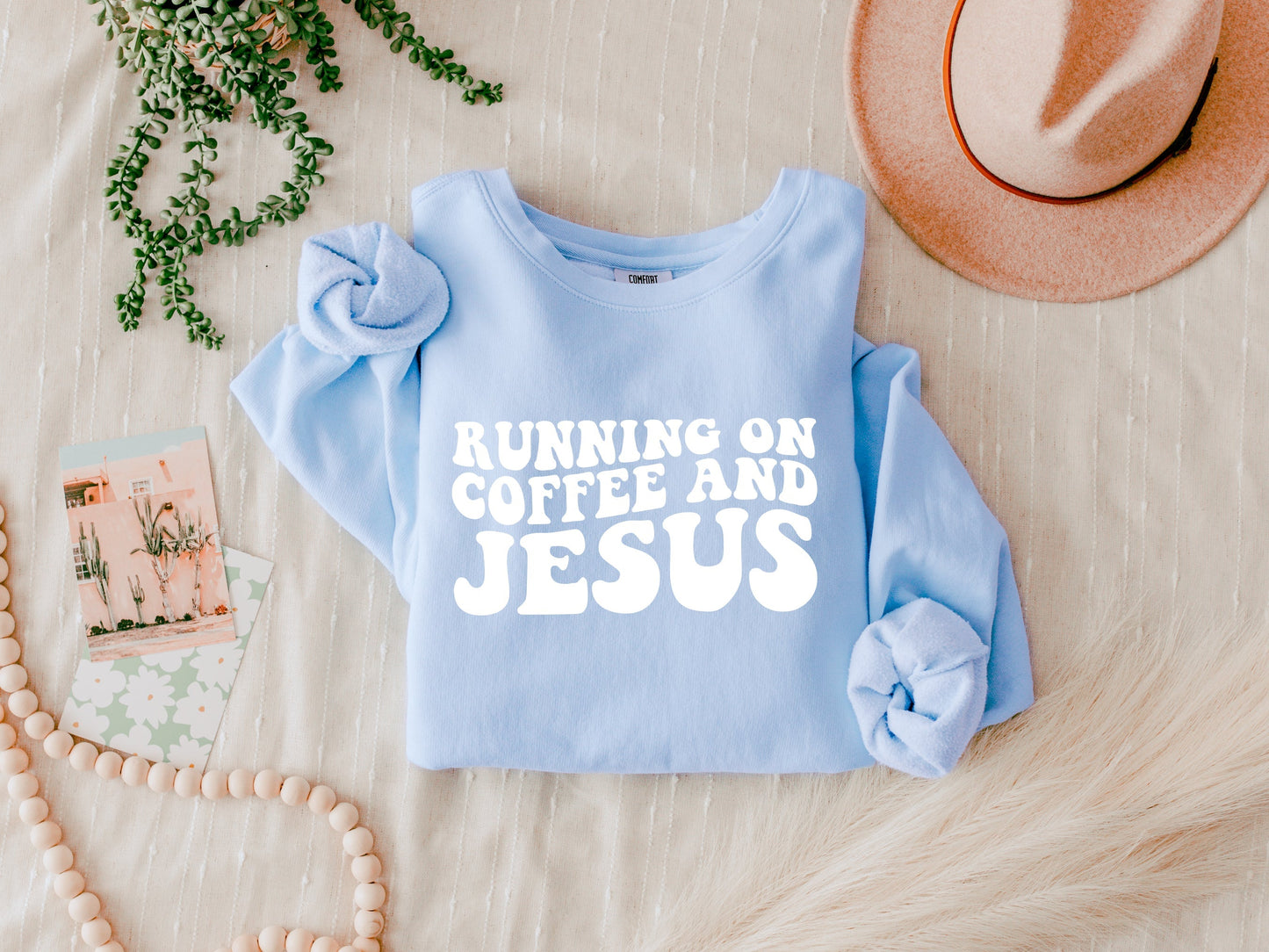 Running on Coffee and Jesus Christian Garment Dyed Comfort Colors Sweatshirt Verita Culture