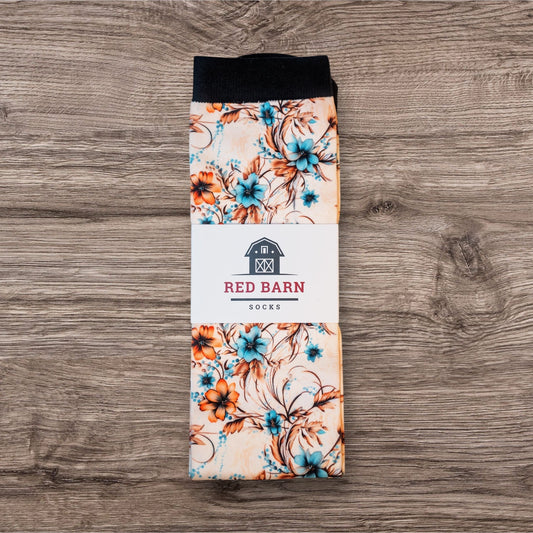 Cowgirl Blossoms Red Barn Socks
