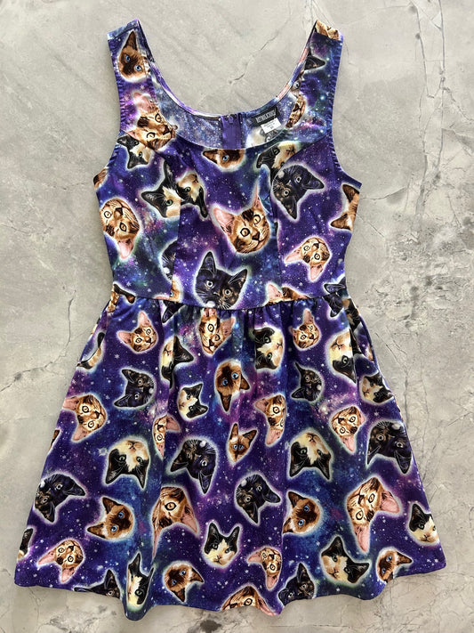 Galaxy Cats Shorter Length Fit & Flare Dress - Small Only! Retrolicious