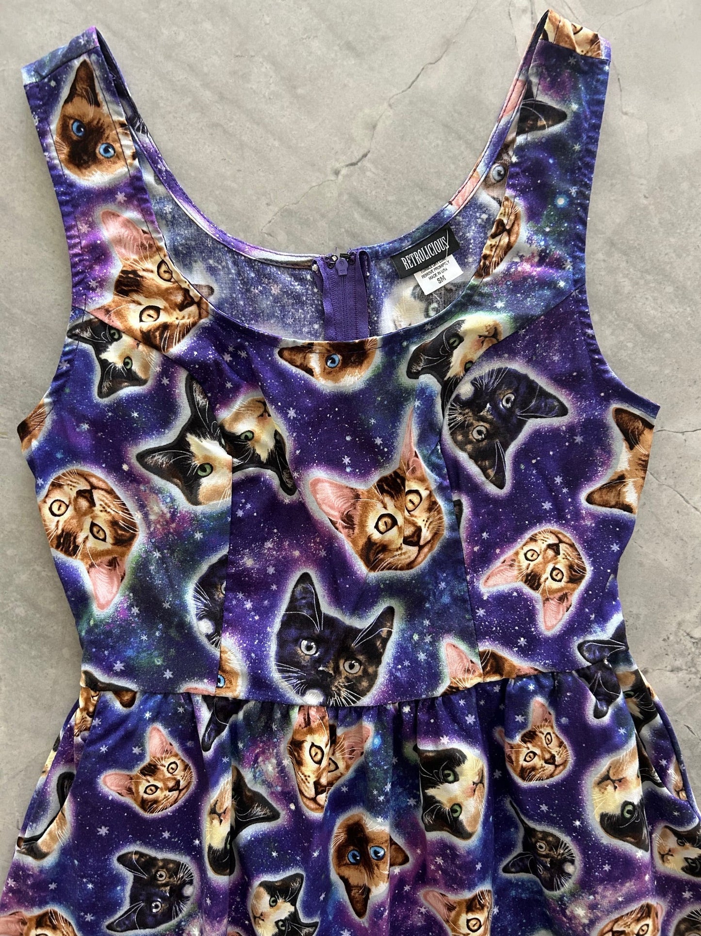 Galaxy Cats Shorter Length Fit & Flare Dress - Small Only! Retrolicious