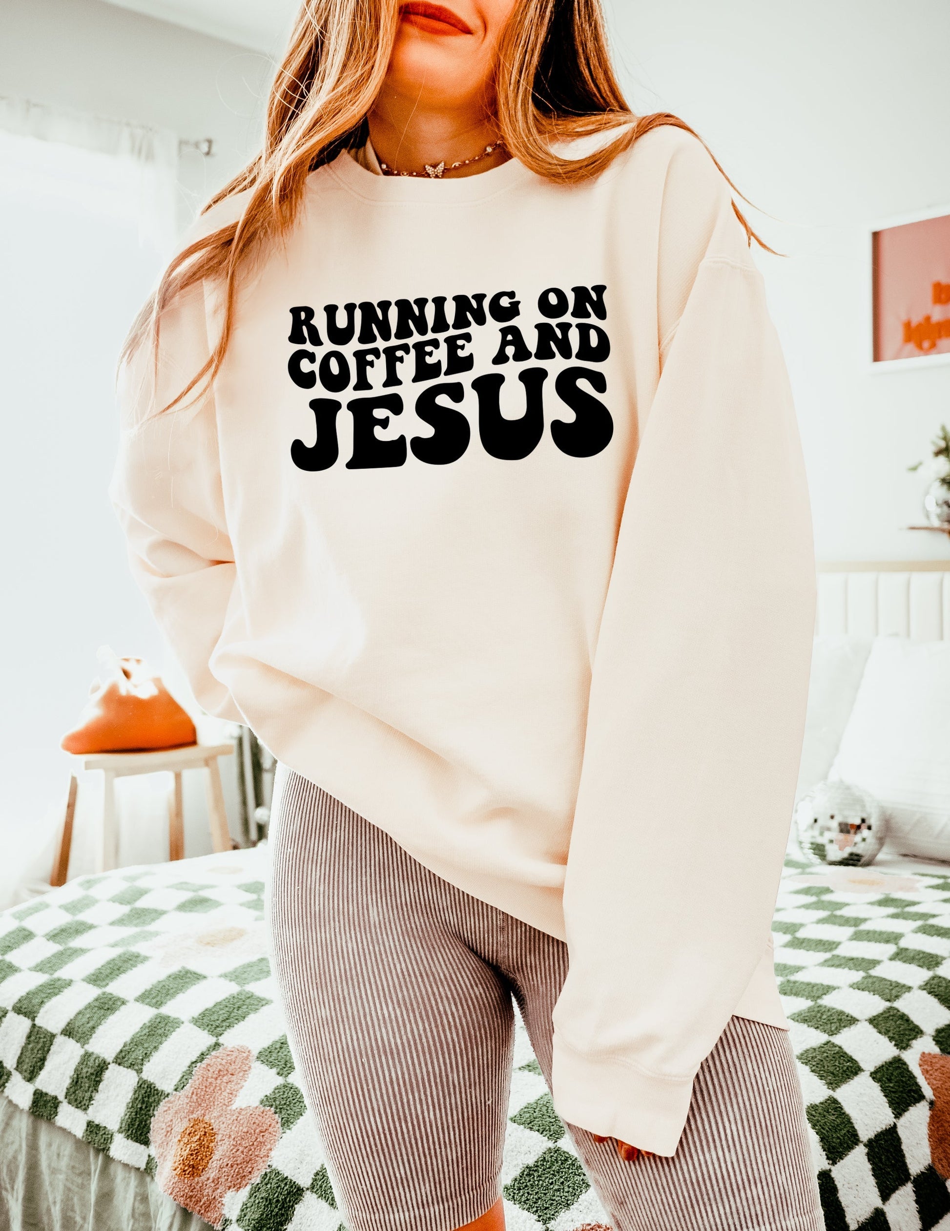 Running on Coffee and Jesus Christian Garment Dyed Comfort Colors Sweatshirt Verita Culture