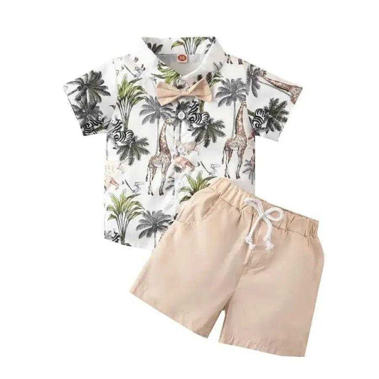 Toddler Boy Wildlife Shirt & Shorts Outfit With Bow Tie