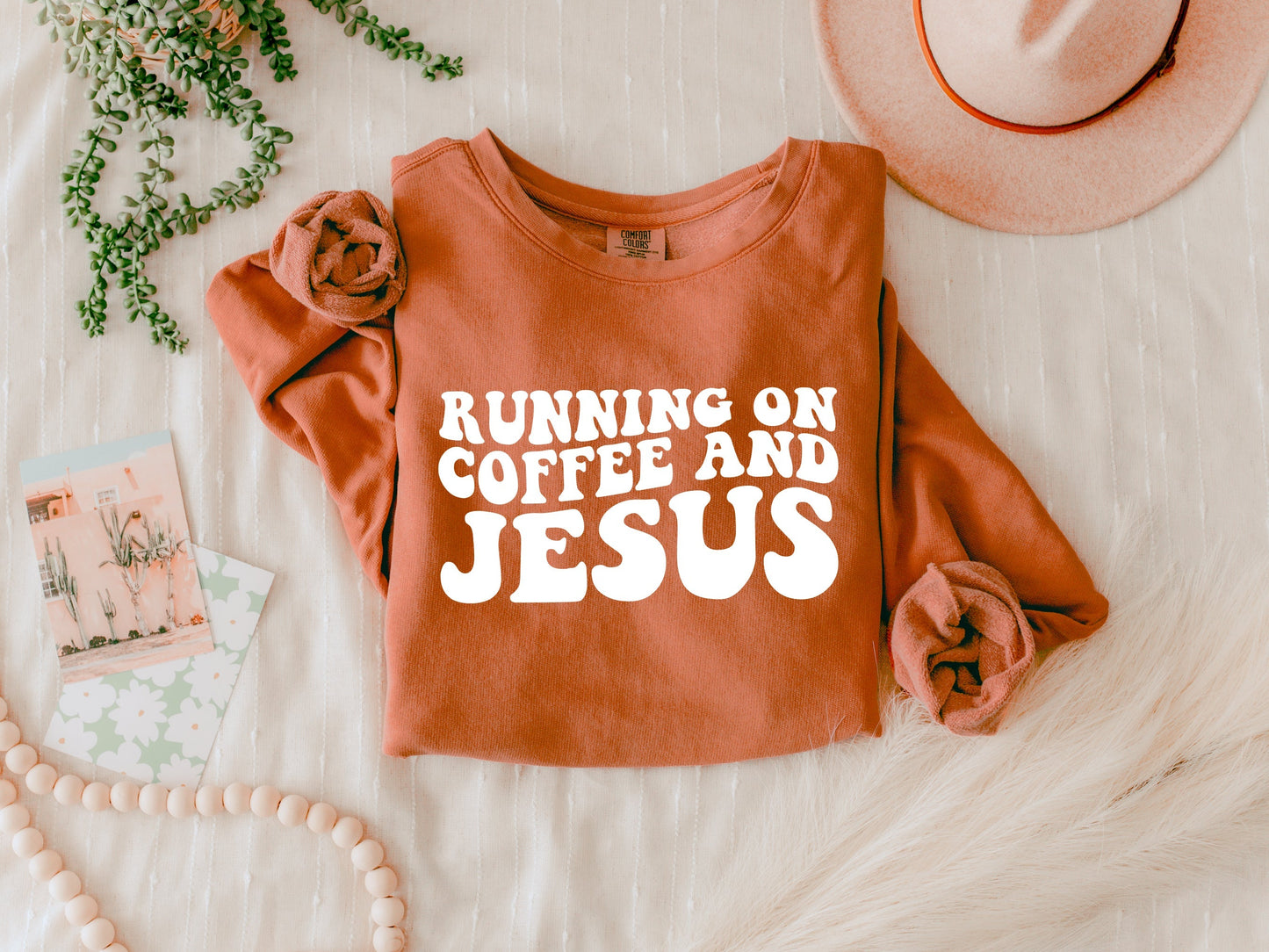 Running on Coffee and Jesus Christian Garment Dyed Comfort Colors Sweatshirt Verita Culture