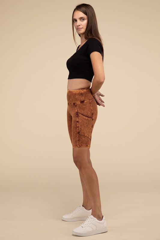 Mineral Wash Wide Waistband Pocket Leggings THRIXINE
