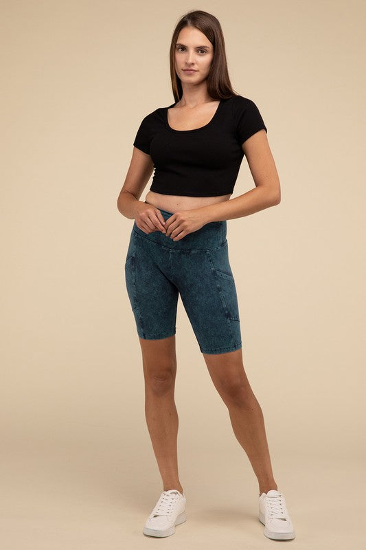 Mineral Wash Wide Waistband Pocket Leggings THRIXINE