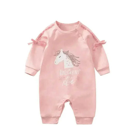 Baby Girls' Unicorn Romper in Soft Pink with Bow Details