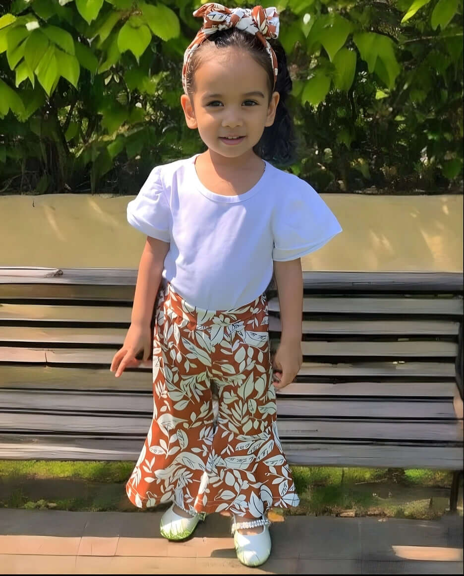 Baby Girl Bell - Bottom Pants With White Bodysuit Set & Headwrap - International Shopping