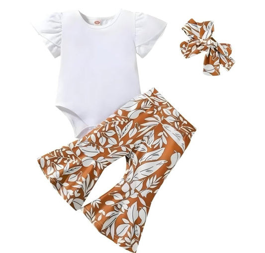 Baby Girl Bell - Bottom Pants With White Bodysuit Set & Headwrap - International Shopping