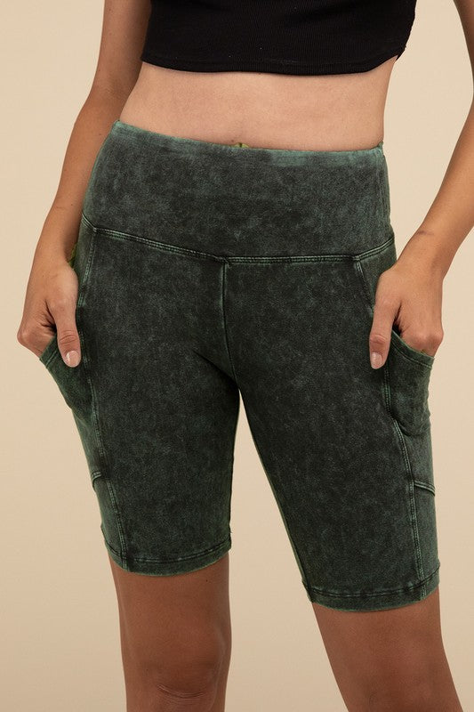 Mineral Wash Wide Waistband Pocket Leggings THRIXINE