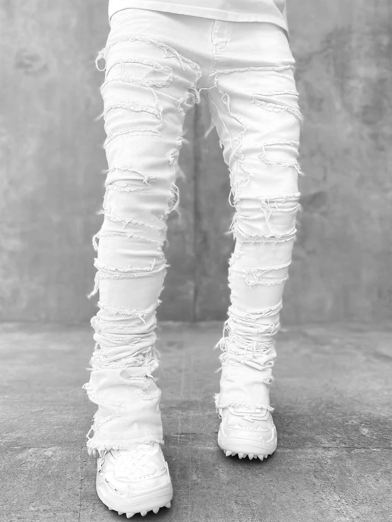 Patched Pants Long Tight Fit Stacked Jeans Drip Haven