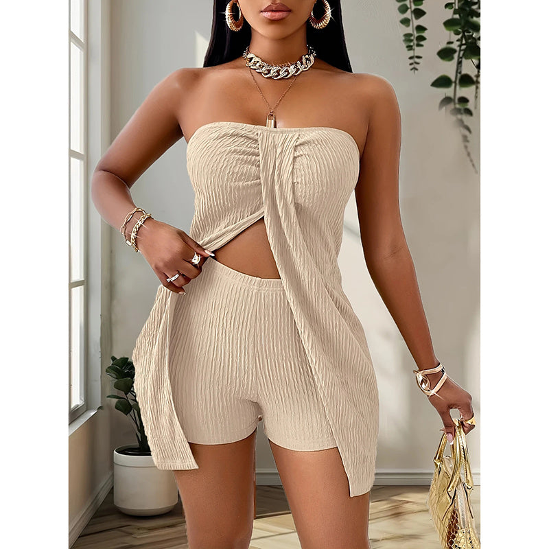 2 Piece Outfits Elegant Textured Strapless Ruched Drip Haven