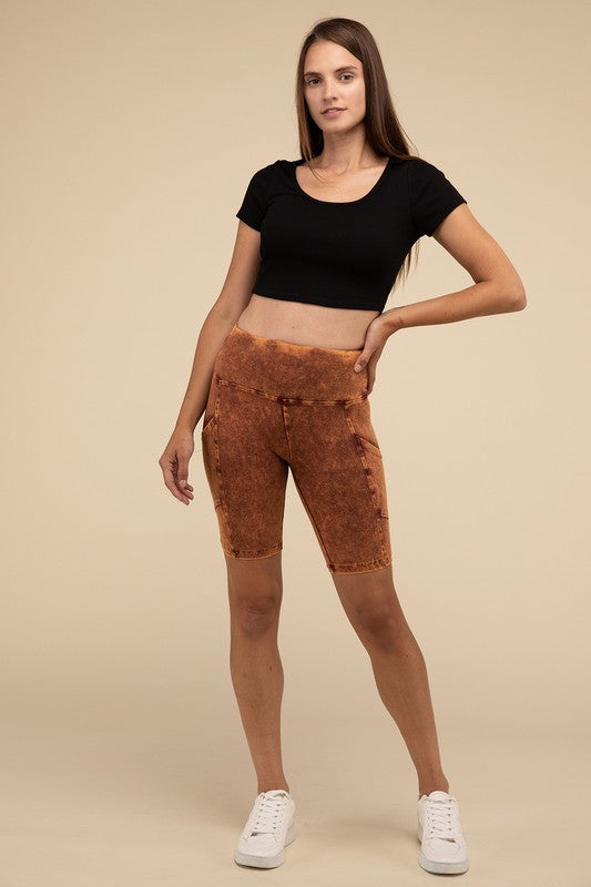 Mineral Wash Wide Waistband Pocket Leggings THRIXINE